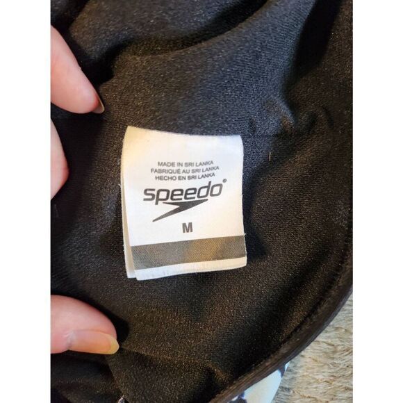 Speedo size M Blue Green Print High Neck Halter One Piece Swim Suit - Picture 3 of 3